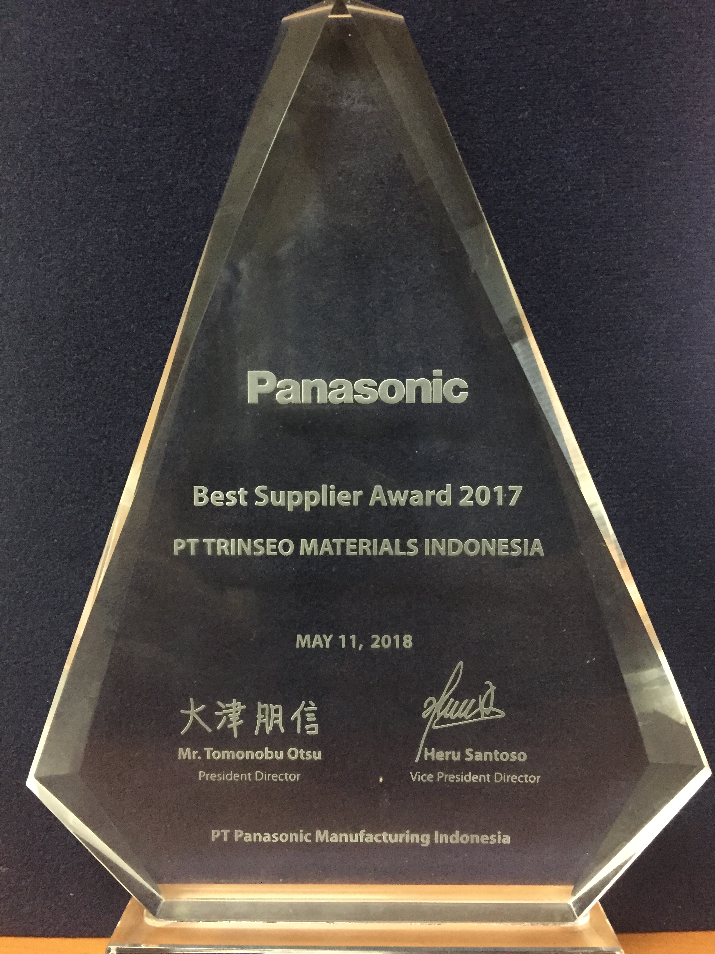 Best Supplier Award 2017 from Panasonic
