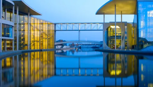 beautiful building over water